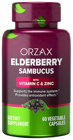 Orzax Elderberry (Sambucus) With Vitamin C and Zinc, Елдрберри (Черная Бузина) с витамином С и цинком, 60 капсул