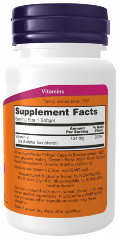 NOW Витамин Е-200 со смешанными токоферолами, 100 капсул