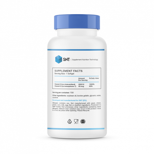 SNT Vitamin D3+K2, Витамин Д3+К2, 150 капсул