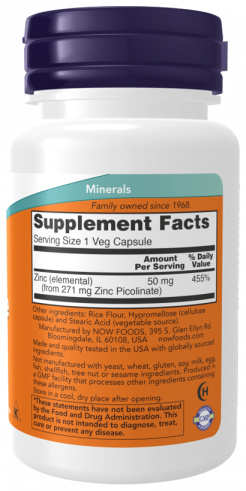 NOW Цинк пиколинат 50 мг, 60 капсул