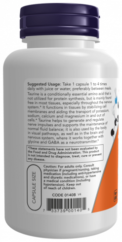 NOW Таурин 500 мг, 100 капсул