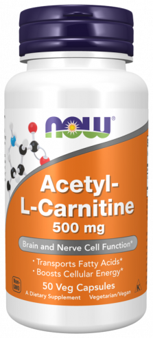 NOW Acetyl L-Carnitine 500 mg, Ацетил L-Карнитин 500 мг, 50 капсул