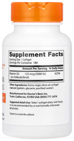 Doctor's Best Vitamin D3 5000IU, 180 капсул