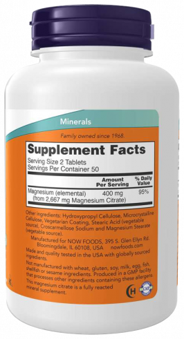 NOW Magnesium Citrate 200 mg, Магния Цитрат 200 мг, 100 таблеток