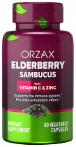 Orzax Elderberry (Sambucus) With Vitamin C and Zinc, Елдрберри (Черная Бузина) с витамином С и цинком, 60 капсул
